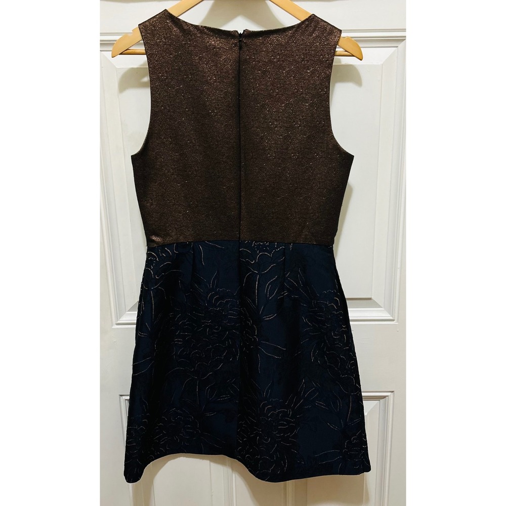 Anthropologie Hutch‎ Lina Metallic Floral Fit Flare Dress Bronze Navy Size 10 - Picture 7 of 9